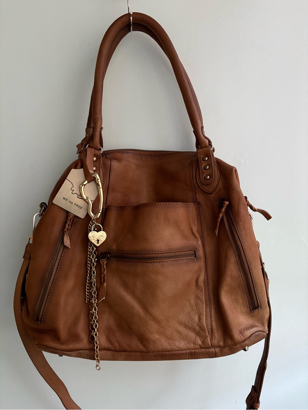 We The Free Brown Leather Tote with Charm - Picture 9 of 16